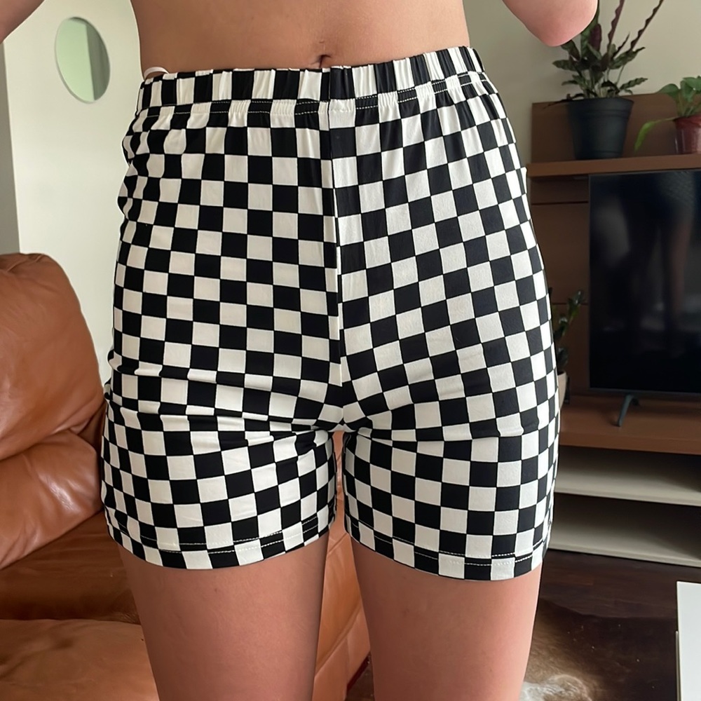 Checker Print Biker Shorts
